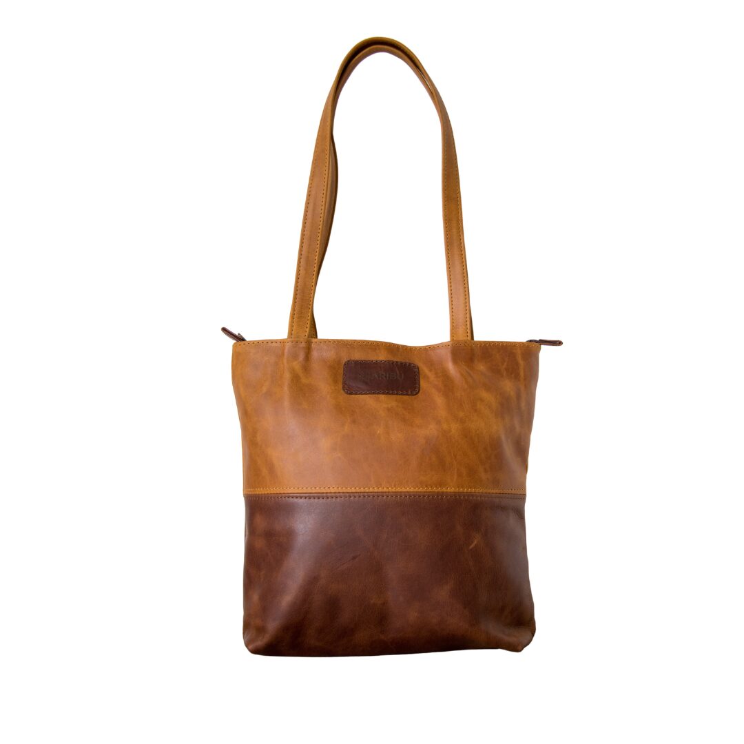 Maribu Leather Riley Tote Bag in Tan/Pecan