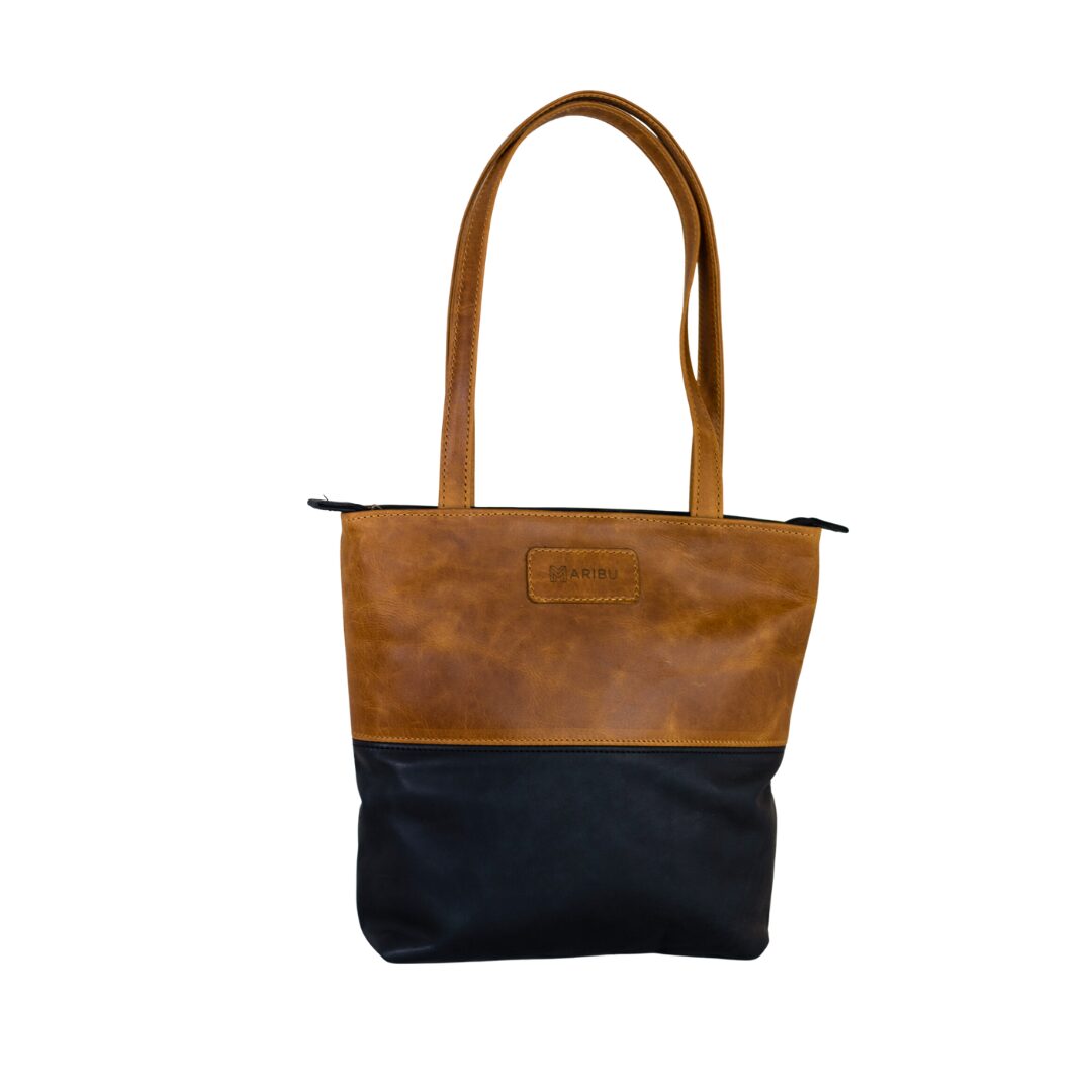 Maribu Leather Riley Tote Bag in Tan/Black