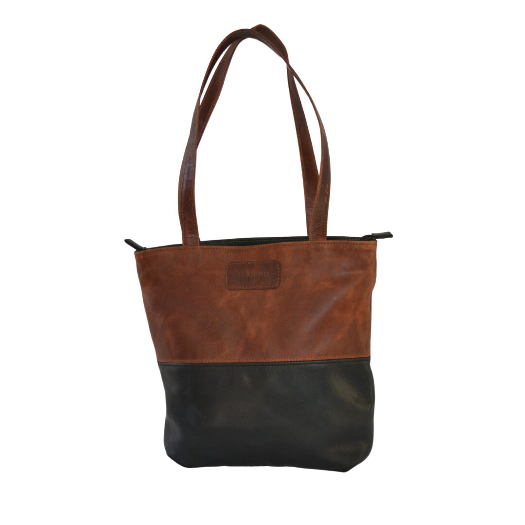 Maribu Leather Riley Tote Bag in Pecan/Black