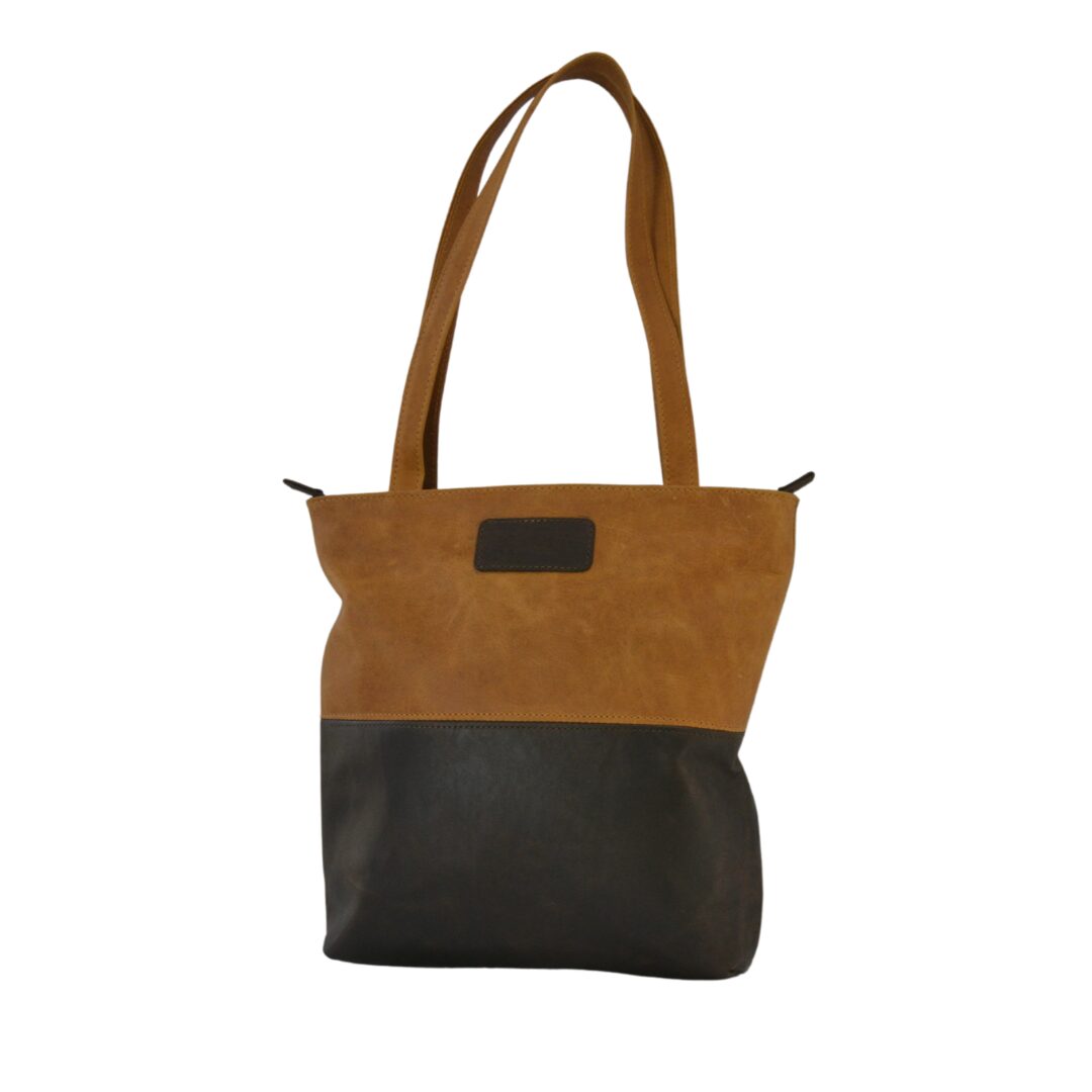 Maribu Leather Riley Tote Bag in Tan/Choc